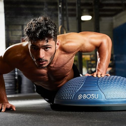 BOSU Nexgen Balance Trainer, Half-Ball Training Equipment, 65 cm Diameter, 300 lb Capacity - Burst-Resistant Stability Exercise Tool w/Non-Slip Base, Includes Hand Pump, Commercial-Grade - color: Blue