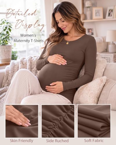 Huukeay 4 Pack Women's Maternity T-Shirts Long Sleeve Shirts - color: Black, Dark Gray, White, Coffee, size: X-Large