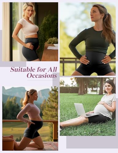 Siimcuzy 4 Pack Women's Maternity Shorts with Pockets Over the Belly - color: 4 Black, size: Medium