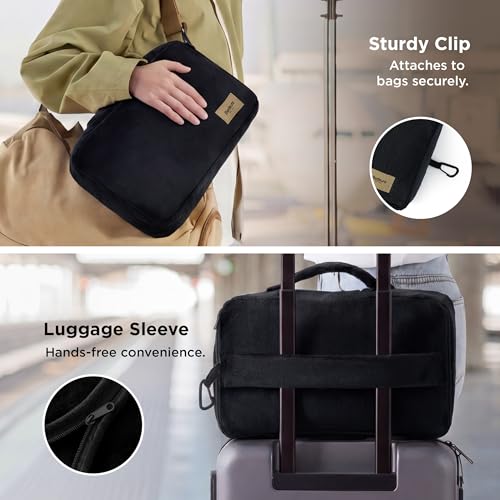 Bedsure Travel Blanket Set with Inflatable Neck Pillow and Eye Mask, Black - color: Black