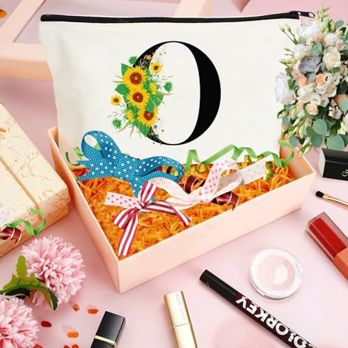 Andeiltech Initial Canvas Tote Bag Sunflower Letter Personalized Makeup Bag Monogrammed Gift for Bridesmaids Birthday Wedding - color: Sunflower Letter_o