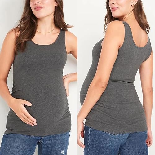 Liu & Qu 3 Pack Maternity Tank Tops, Ribbed Stretch, Ruched Side - color: Black Jack/Dark Heathered Gray/Raisin Arizona, size: X-Large