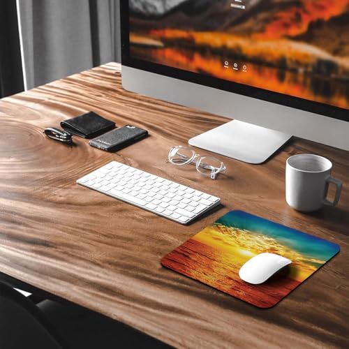 Gold Ocean Sunset View Mouse Pad, Majestic Nature Sea Waves Scene Desk Mat - color: Custom Designs Art 013