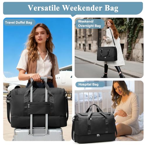 Small Travel Duffle Bag with Shoe Compartment, 35L Personal Item Bag - color: A-Black, size: Small