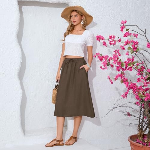Witsmile Women's Summer Boho High Waist Pleated Flowy Midi Skirt - color: B-04 Chocolate, size: X-Large