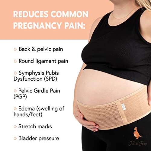 Jill & Joey Maternity Belt - Belly Band for Pregnant Women - Back Brace & Belly Support - Pregnancy Must-Have - Back Pain Relief (Beige, Medium) - color: Beige, size: Medium