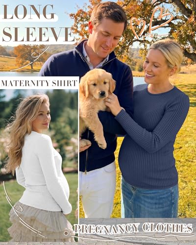 4 Pack Womens Ribbed Maternity Shirts Slim Fit Tops - color: Blue, Wine Red, White, Black, size: Large