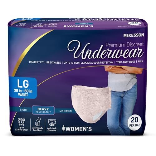 McKesson Discreet Underwear for Women 20 Adult Briefs, Large, Heavy, 50 in - size: Large