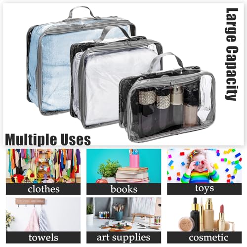 Hillban 6 Pcs Large Clear Packing Cubes for Travel, 3 Sizes PVC Bags, Gray - color: Gray