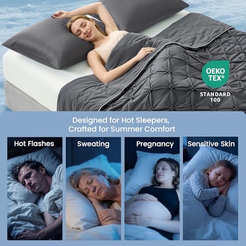 Amélie Home Elegant Pintuck Cooling Comforter Twin Size, Charcoal Grey - color: Charcoal Gray, size: Twin/Twin XL (68''x90'')