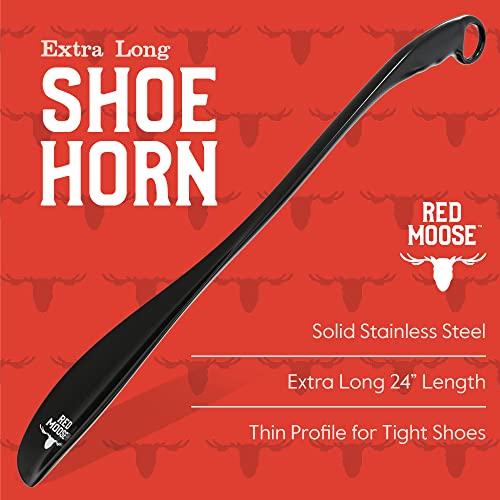 Red Moose Shoe Horn Long Handle Metal 24 inch - Durable and Sturdy for Shoes and Boots - color: Black