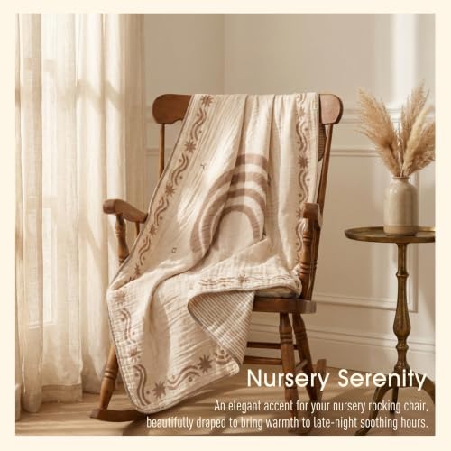 Muslin Baby Blanket, Organic Cotton Blend Jacquard (Boho Rainbow) - color: Rainbow Border