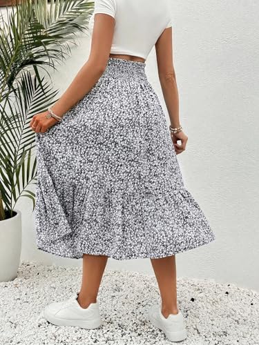 OYOANGLE Women's Maternity Skirt Boho Floral Midi Skirt Pregnancy Skirt - color: Black and White, size: Medium