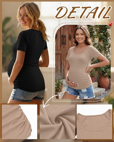 3 Pack Women's Maternity Tops - color: Khaki, White, Black, size: Medium