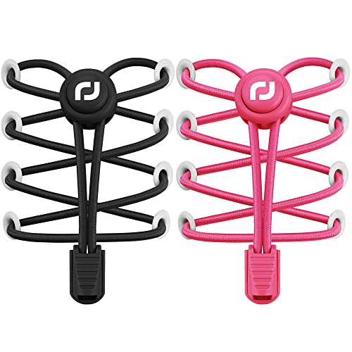RJ-Sport 2 Pack Elastic No Tie Shoe Laces for Kids & Adults - color: 12 Black & Pink