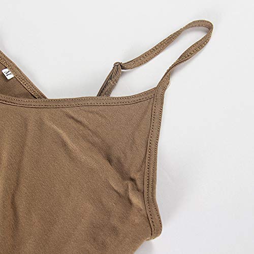 PRIMODA Women's Summer Casual Sleeveless V Neck Adjustable Spaghetti Strap Maxi Long Dress - color: Mocha, size: X-Large