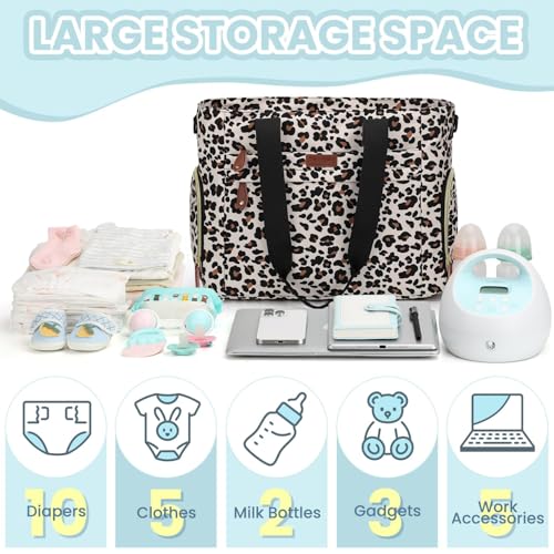 Pritent Baby Diaper Bag Tote,Waterproof Maternity Breast Pump Bags for Mom - color: Leopard