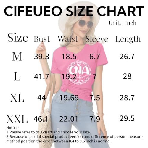 Nurse V Neck T Shirts for Women, Certified Nursing Assistant Tshirt - color: Rose Red, size: Medium