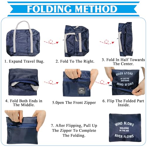 Travel Bag 2PCS Foldable Duffle Tote Weekender Overnight Luggage Bag - color: Red+Blue