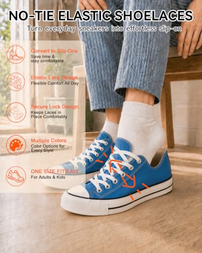 Teskyer Elastic Shoe Laces, No Tie Shoelaces for Sneakers, 2 Pairs - color: Orange