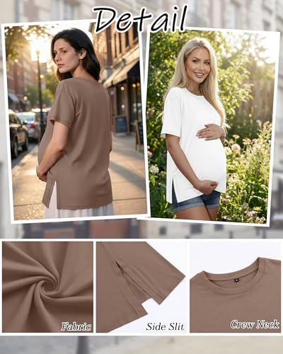 Riyiper 4 Pack Women's Short Sleeve Maternity T Shirts - color: Black, White, Coffee, Khaki, size: Medium