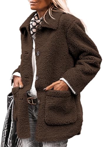 PRETTYGARDEN Women's Fleece Sherpa Coats Winter Outfits - color: Coffee, size: Small