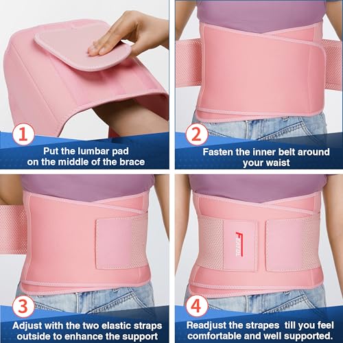 FEATOL Back Brace for Women & Men, Lower Back, Sciatica Pain Relief - color: Pink, size: 4X-Large (63"-68.9")