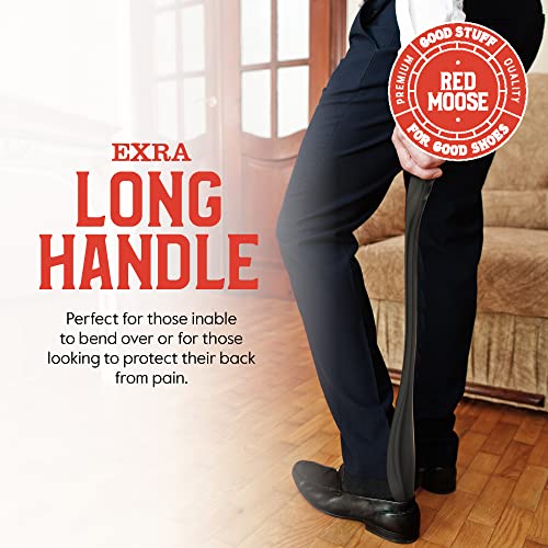 Red Moose Shoe Horn Long Handle Metal 24 inch - Durable and Sturdy for Shoes and Boots - color: Black