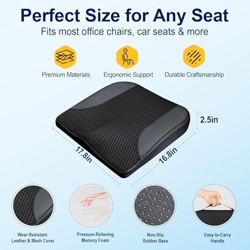 kingphenix Memory Foam Car Seat Cushion for Driving Comfort and Office Use - color: Leather & 4d Mesh Black