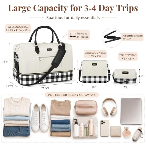 ITIEZY Weekender Bag for Women 21.5" Travel Duffel Large Carry On Bag 3PCS - color: 8d-Black