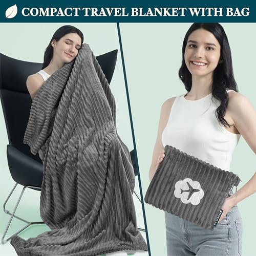 PAVILIA Travel Blanket Pillow, Soft Ribbed Fleece Airplane Blanket, Gray - color: Grey