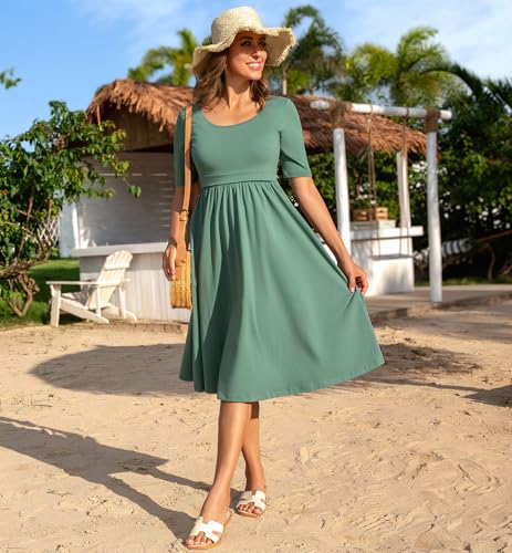 Women's Nursing Dresses Breastfeeding Comfortable Cotton Midi Breastfeeding Dress with Pockets - color: 307 Sage Green, size: Medium