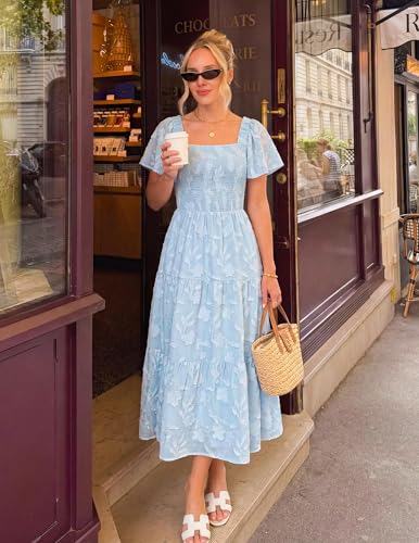 ZESICA Womens 2026 Summer Boho Wedding Guest Midi Dresses - color: Blue, size: Small