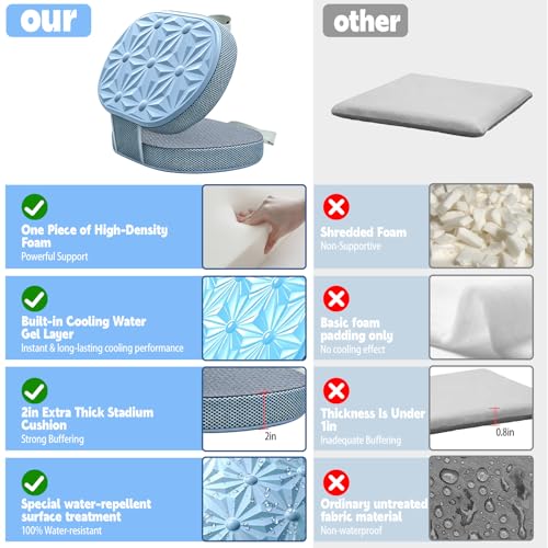Foldable Cooling Gel Memory Foam Seat Cushion for Outdoor & Stadium Use - color: Gray Leather