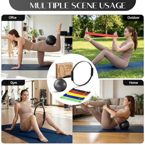 Pilates Kit, 13.5" Pilates Ring with Mini Ball & Resistance Bands - color: Black, size: Pilates Kit