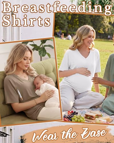 4 Pack Women's Nursing Short Sleeve Shirts - color: Army Green, Khaki, White, Black, size: Large