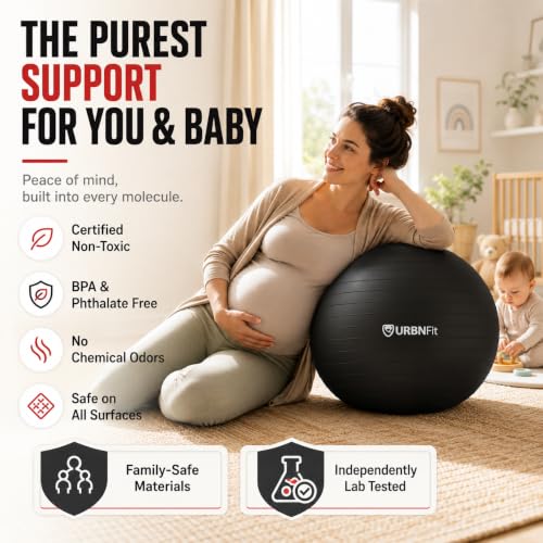 URBNFit Yoga Ball - Anti-Burst Exercise Ball Large - color: Black, size: M (20" - 22") 55cm