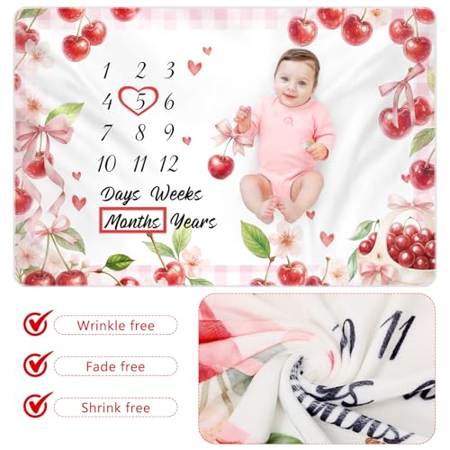 Nuanchu Cherry Baby Monthly Milestone Blanket for Baby 60"x40" - style: Cherry