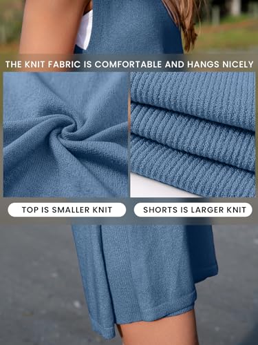 Glamaker Women's 2 Piece Short Sets Summer Lounge Sets Sweater Knit Beach Vacation Matching Sets Travel Outfits - color: Dark Blue, size: Medium