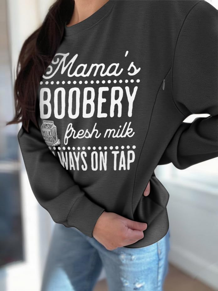 Maternity Nursing Sweatshirts for Women Friendly Zip Breastfeeding Pullover Top Mama's Boobery Print Clothes - color: Dark Grey, size: XX-Large