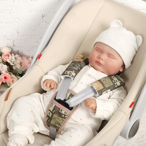 Baby Car Seat Strap Pads Suit, 3 Pieces Soft Car Seat Strap Shoulder Covers for Baby Infant Toddler, Double-Sided Car Seat Belt Covers for Stroller, Pushchair, Baby Swing, Brown Dinosaur - color: brown dinosaur