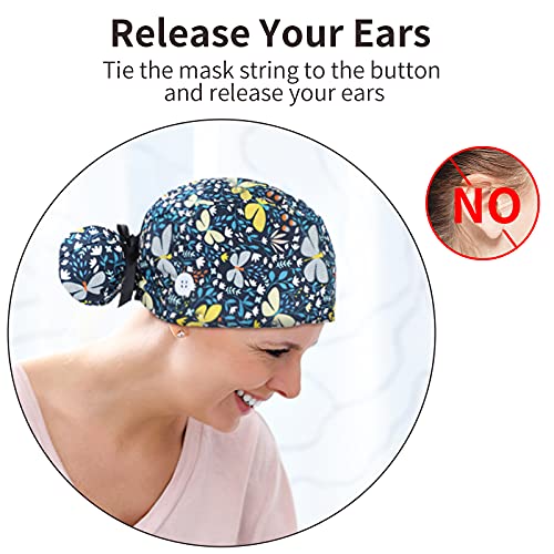 Honoson 6 Pcs Scrub Caps Women with Buttons - color: Retro Color, style: Classic