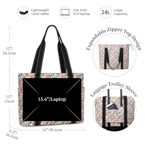 Tote Bag for Women with LaptopCompartment & Cup Holder - color: Amber Blooms