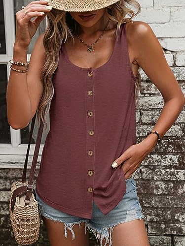SweatyRocks Women's Scoop Neck Button Up Tank Top Casual - color: Burgundy, size: Medium