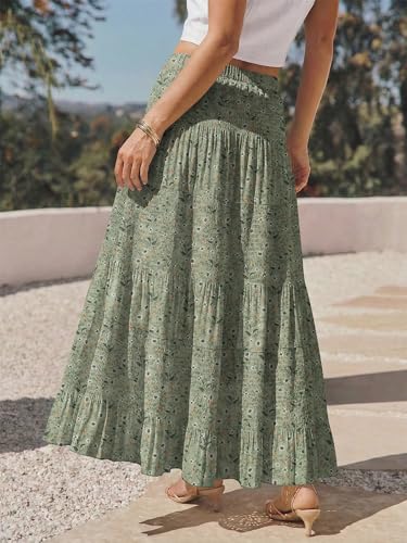 onlypuff Maxi Skirt Women Western Midi Chiffon Flowy Boho Fall Outfits - color: C-green Floral, size: X-Large