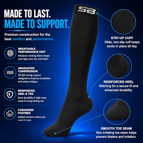 SB SOX 3-Pair Compression Socks (15-20mmHg) - color: 01 – Solid Black, size: XXL