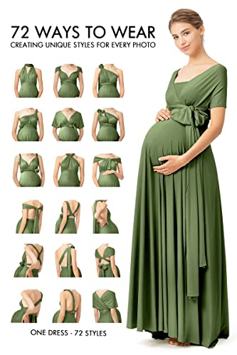 72styles Maternity Multi-Way Wrap Infinity Maxi Dress for Baby Shower - color: Olive Green, size: One Size