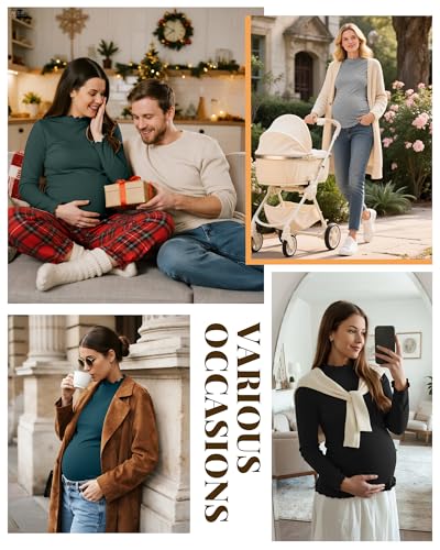 4 Pack Women Maternity Side Ruched Long Sleeve Shirts - color: Dark Green, Teal, Light Gray, Black, size: Small