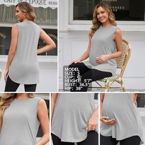 GINKANA 3 Pack Maternity Tank Tops Sleeveless Pregnancy Shirts Clothes - color: Black/Grey/White, size: X-Large