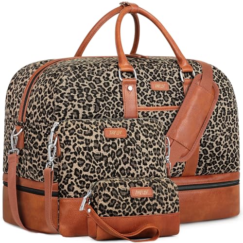 IBFUN Weekender Bags for Women, 3PCS Travel Set with Shoe Compartment 21.6 - color: A02-brown+brown leopard
